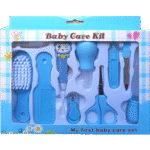 A complete 10-piece newborn grooming set featuring brush, comb, nail clipper, scissors, thermometer, nasal aspirator, and more. Gentle, safe, and ideal for baby care at home or during travel.