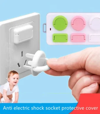 Protect your little one from electric shock hazards with this 12-piece socket protector set. Includes 6 two-pin and 6 three-pin outlet covers with hidden pull handles for easy removal by adults.