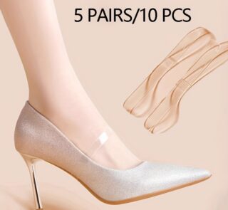 Get 5 Pairs of Transparent Invisible Heels Binding Straps – Anti-slip, non-squeezing, and perfect for preventing heel fall in high heels. Discreet, comfy, and secure!