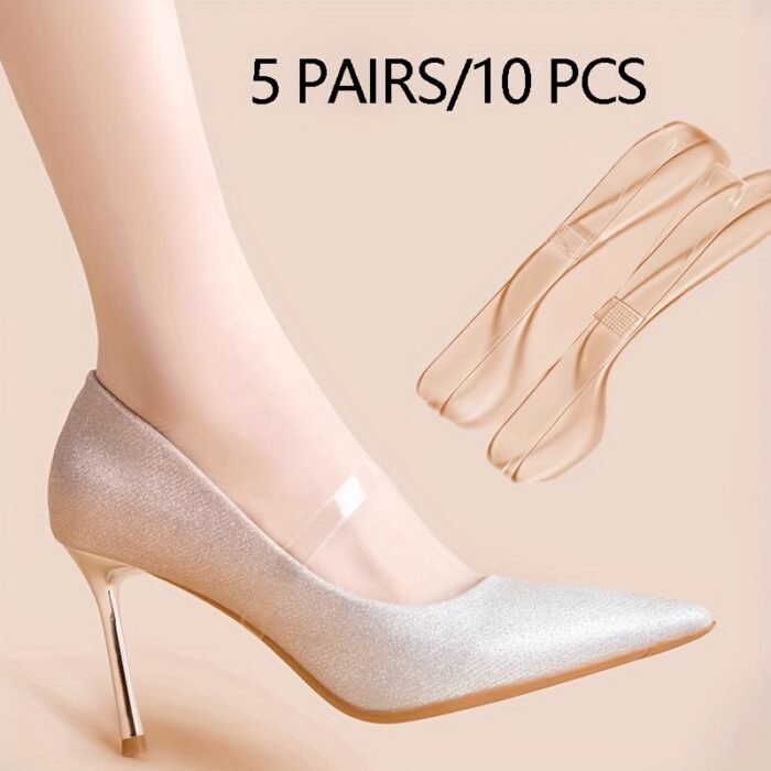 Get 5 Pairs of Transparent Invisible Heels Binding Straps – Anti-slip, non-squeezing, and perfect for preventing heel fall in high heels. Discreet, comfy, and secure!