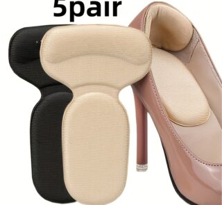 Shop 5 Pairs of T-Shaped Heel Cushion Pads – Soft, non-slip sponge heel protectors that prevent blisters and fix loose shoes. Ideal for women’s heels and flats.
